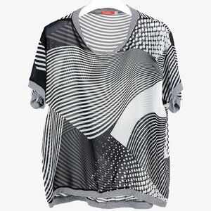 Art Point Black & White Striped Polka-Dot Chiffon Blouse